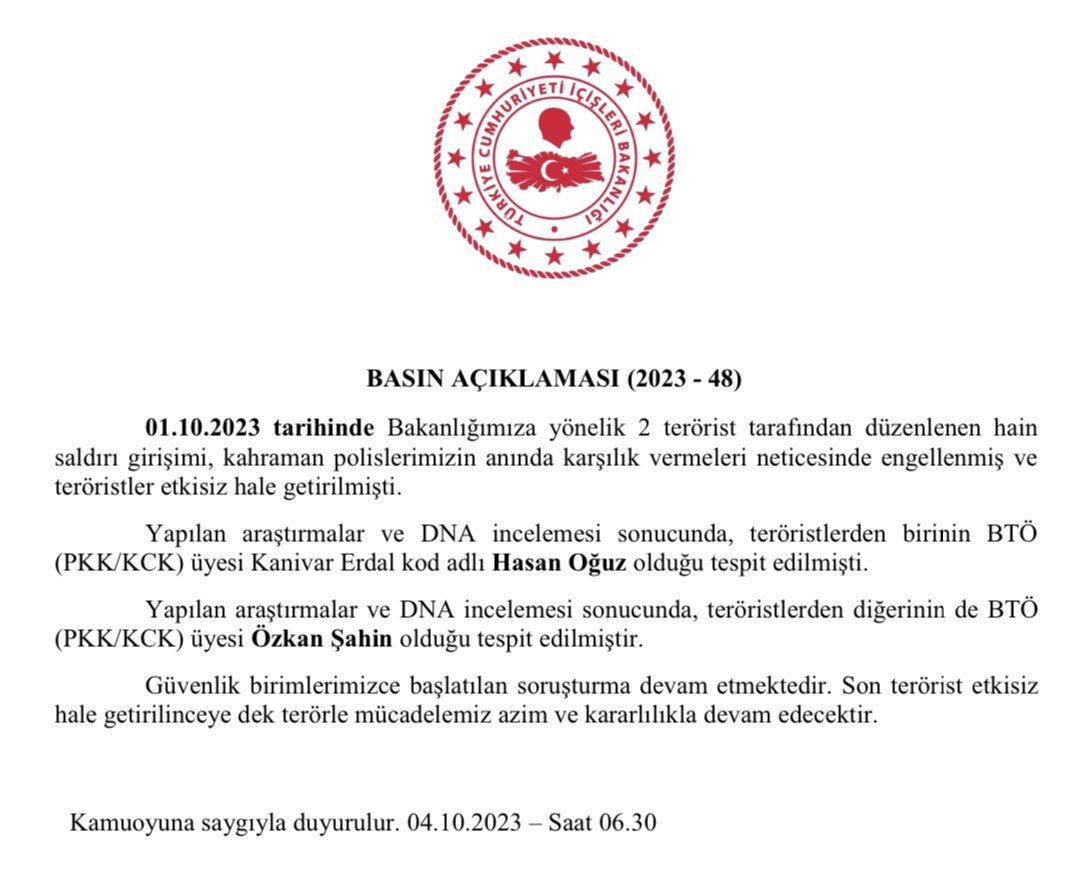 İçişleri Bakanlığı'na yönelik terör saldırısı girişimi! Kimlikleri açıklandı