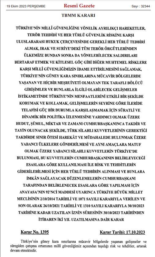 Türk askeri tehditleri yok edecek! Suriye ve Irak tezkeresi Resmi Gazete'de!