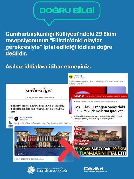 'Cumhuriyet Bayramı kutlamaları iptal edildi' iddiasına İletişim Başkanlığı'ndan açıklama