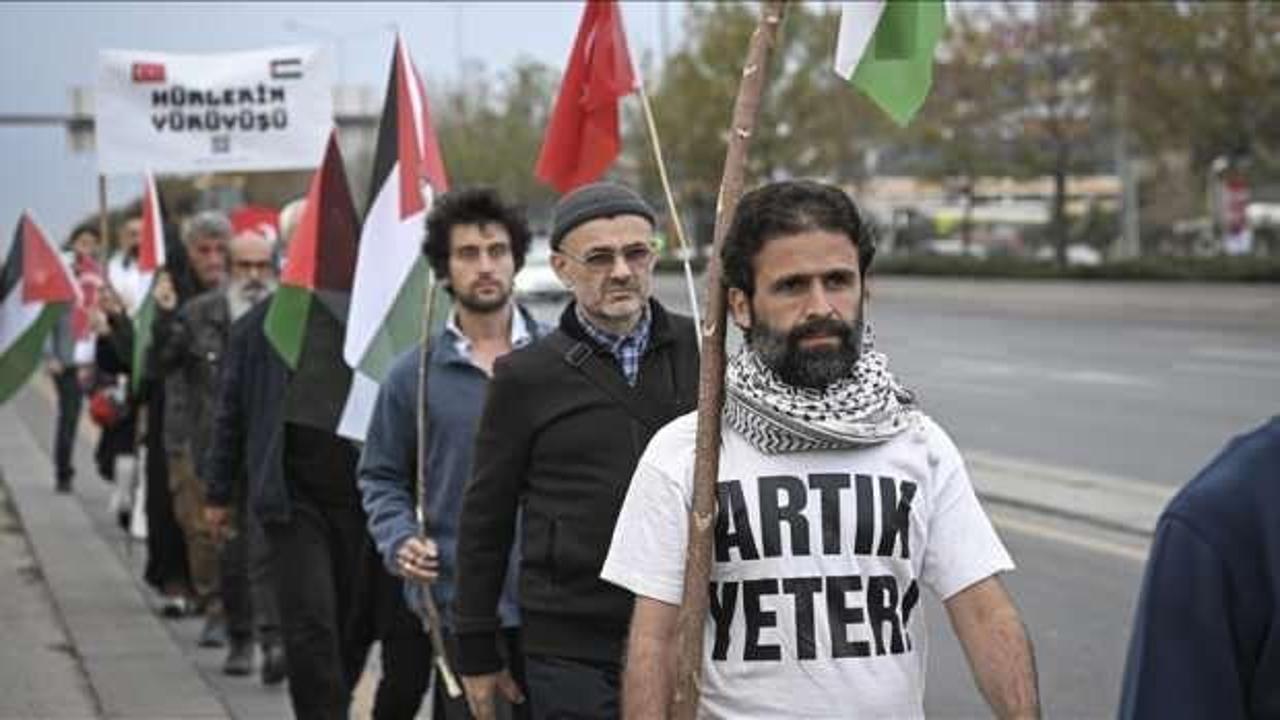 İstanbul’dan Gazze’ye yürüyüş başlatan grup Ankara’ya geldi
