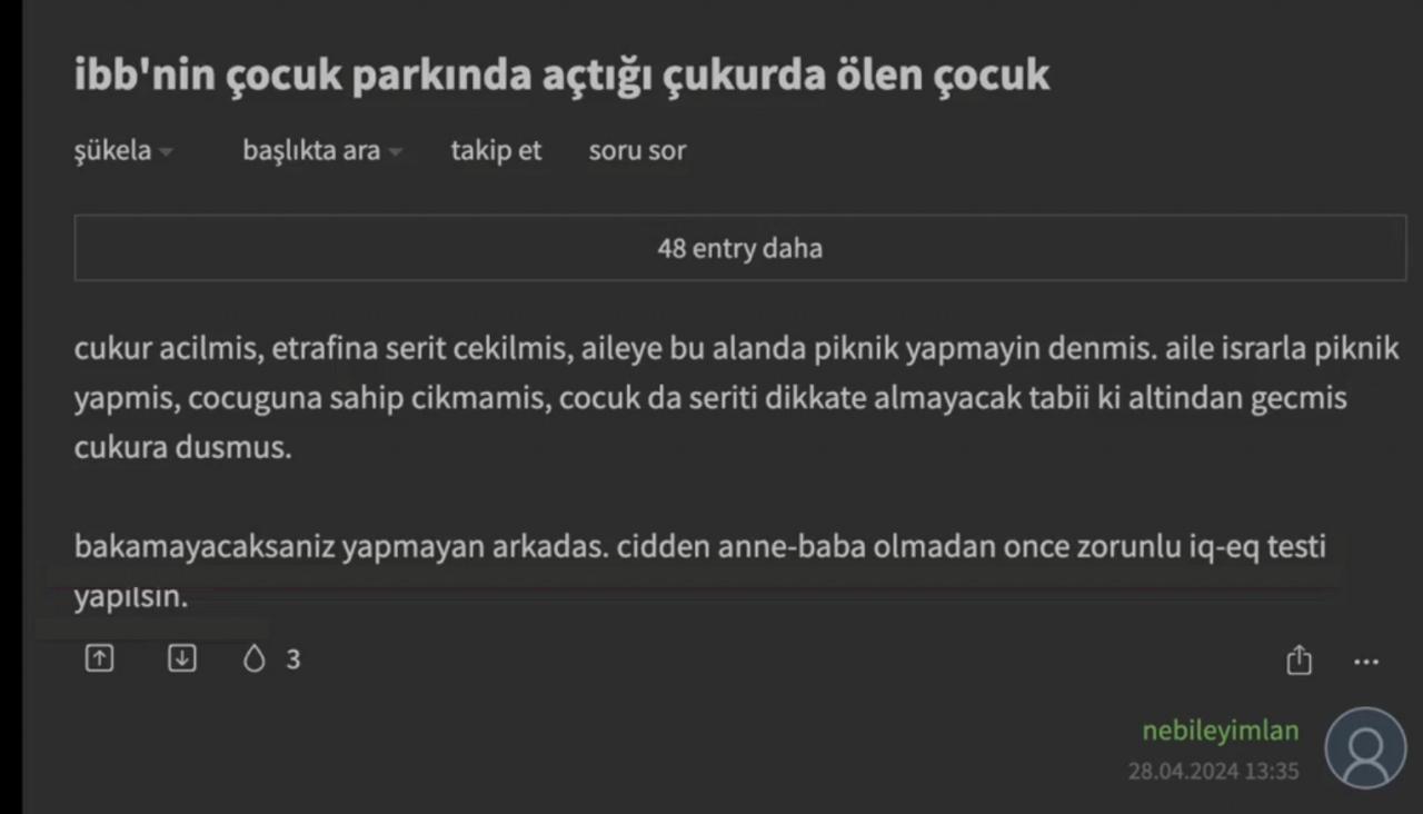 Troller insanlıktan çıktı: İBB çukurunda ölen çocuk için Ekşi Sözlük'te iğrenç yorumlar