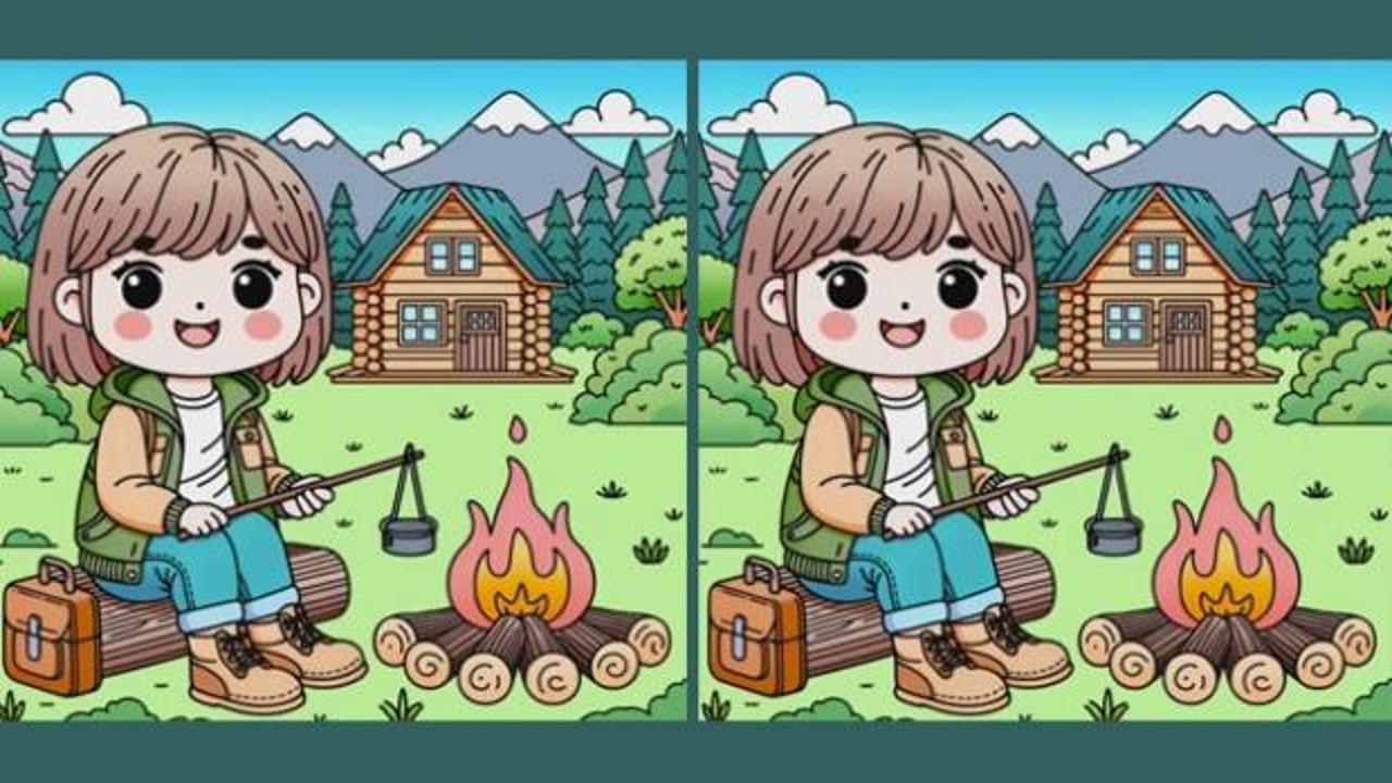 Doğada kamp yapan kıza ait iki resim arasındaki 3 farkı 10 saniye içerisinde sadece yüksek dikkat becerisine sahip kişiler bulabiliyor