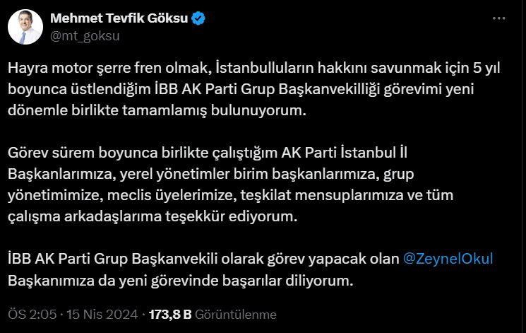 Tevfik Göksu'nun ardından İBB AK Parti Grup Başkanvekili Zeynel Abidin Okul oldu